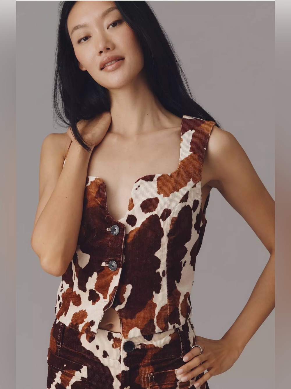 Anthropologie Maeve Cow Print Button-Front Vest